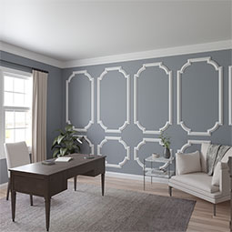 Ekena Millwork - PML15X15BE - Endurathane Bedford Panel Moulding Corner, 16 1/8"W x 15 1/8"H (matches moulding PML02X01BE), Factory Primed
