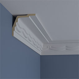 Ekena Millwork - MLD04X04X05BA - Endurathane Bateman Swag Crown Moulding, 4 1/8"H x 4 1/4"P x 5 7/8"F x 94 1/2"L, Factory Primed