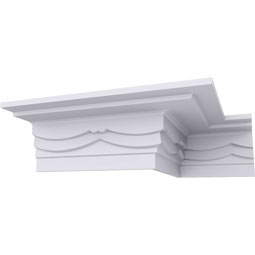 Ekena Millwork - MLD04X04X05BA - Endurathane Bateman Swag Crown Moulding, 4 1/8"H x 4 1/4"P x 5 7/8"F x 94 1/2"L, Factory Primed