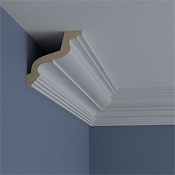 Ekena Millwork - MLD03X03X05GO - Endurathane Gorleen Crown Moulding, 3 7/8"H x 3 7/8"P x 5 1/2"F x 94 1/2"L, Factory Primed