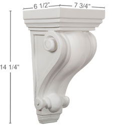Ekena Millwork - COR07X06X14DE - Endurathane Devon Corbel, 7 3/4"W x 6 1/2"D x 14 1/4"H, Factory Primed
