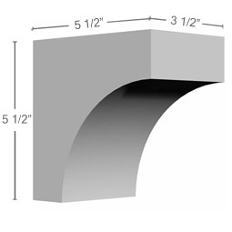 Ekena Millwork - BKT03X05X05TI - Endurathane Tirana Bracket, 3 1/2"W x 5 1/2"D x 5 1/2"H, Factory Primed