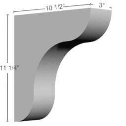 Ekena Millwork - BKT03X10X11FE - Endurathane Federal Bracket, 3"W x 10 1/2"D x 11 1/4"H, Factory Primed