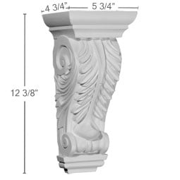 Ekena Millwork - COR05X04X12OD - Endurathane Odessa Acanthus Leaf Corbel, 5 3/4"W x 4 3/4"D x 12 3/8"H, Factory Primed