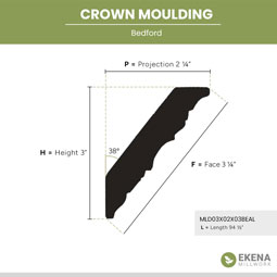 Ekena Millwork - MLDBE - Bedford Carved Wood Crown Moulding