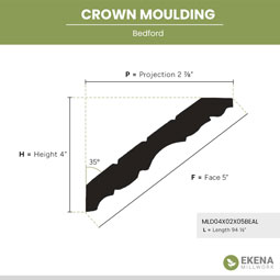Ekena Millwork - SAMPLE-MLD04X02X05BE - SAMPLE - AmeriCraft Bedford Carved Wood Crown Moulding, 4"H x 2 7/8"P x 5"F x 12"L