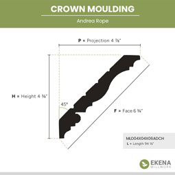 Ekena Millwork - SAMPLE-MLD04X04X06AD - SAMPLE - AmeriCraft Andrea Rope Carved Wood Crown Moulding, 4 3/4"H x 4 7/8"P x 6 3/4"F x 12"L