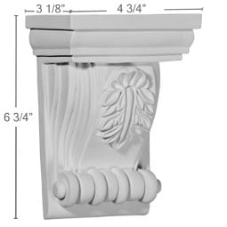 Ekena Millwork - COR06X04X03FO - Endurathane Forrest Small Leaf Corbel, 4 3/4"W x 3 1/8"D x 6 3/4"H, Factory Primed