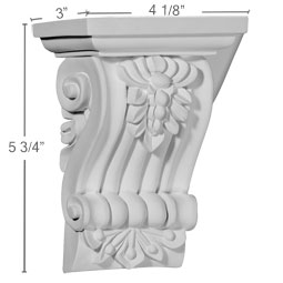 Ekena Millwork - COR04X05X03LE - Endurathane Leandros Fluted Leaf Corbel, 4 1/8"W x 3"D x 5 3/4"H, Factory Primed