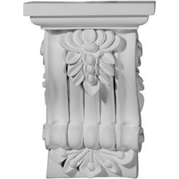 Ekena Millwork - COR04X05X03LE - Endurathane Leandros Fluted Leaf Corbel, 4 1/8"W x 3"D x 5 3/4"H, Factory Primed