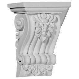 Ekena Millwork - COR04X05X03LE - Endurathane Leandros Fluted Leaf Corbel, 4 1/8"W x 3"D x 5 3/4"H, Factory Primed