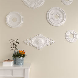 Ekena Millwork - CM23RO_P - Endurathane Rose and Ribbon Ceiling Medallion, 23 5/8"OD x 4"ID x 1 1/2"P (Fits Canopies up to 4")