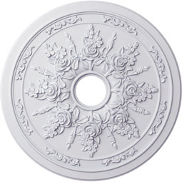 Ekena Millwork - CM23RO_P - Endurathane Rose and Ribbon Ceiling Medallion, 23 5/8"OD x 4"ID x 1 1/2"P (Fits Canopies up to 4")