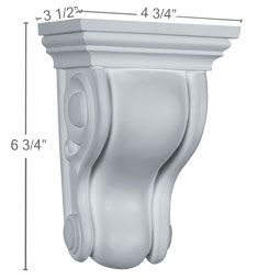 Ekena Millwork - COR04X06X03TR - Endurathane Traditional Curved Corbel, 4 3/4"W x 3 1/2"D x 6 3/4"H, Factory Primed