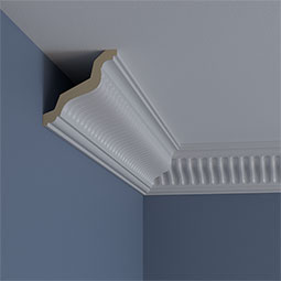 Ekena Millwork - MLD04X04X06LI - Endurathane Linus Crown Moulding, 4"H x 4"P x 5 5/8"F x 94 1/2"L, (7/8" Repeat), Factory Primed