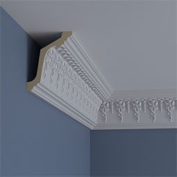 Ekena Millwork - MLD05X03X06SC - Endurathane Scott Crown Moulding, 5"H x 3 7/8"P x 6 1/2"F x 94 3/8"L, (2 3/8" Repeat), Factory Primed
