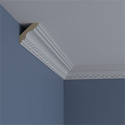 Ekena Millwork - MLD02X02X03LO - Endurathane Loera Crown Moulding, 2 1/2"H x 2 3/8"P x 3 3/8"F x 94 3/8"L, (2" Repeat), Factory Primed