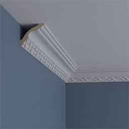 Ekena Millwork - MLD03X03X04LO - Endurathane Loera Crown Moulding, 2 7/8"H x 2 7/8"P x 3 7/8"F x 94 1/2"L, (2 5/8" Repeat), Factory Primed