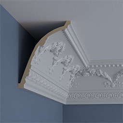 Ekena Millwork - MLD06X08X10FL - Endurathane Floral Swag Crown Moulding, 6 3/8"H x 8"P x 10 3/8"F x 94 1/2"L, (9 5/8" Repeat), Factory Primed
