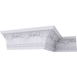 Ekena Millwork - MLD06X08X10FL - Endurathane Floral Swag Crown Moulding, 6 3/8"H x 8"P x 10 3/8"F x 94 1/2"L, (9 5/8" Repeat), Factory Primed