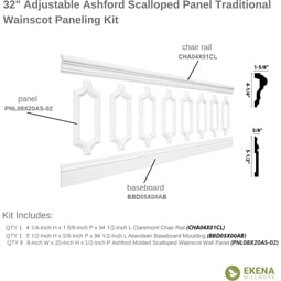 Ekena Millwork - WPKUSC - Ashford Scalloped Panel Traditional Wainscot Paneling Kit