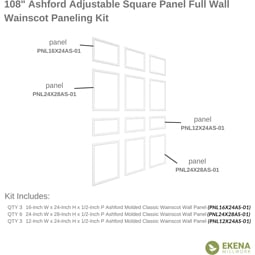 Ekena Millwork - WPKUFW - Ashford Square Panel Full Wall Wainscot Paneling Kit