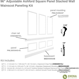 Ekena Millwork - WPKUST - Ashford Square Panel Stacked Wall Wainscot Paneling Kit