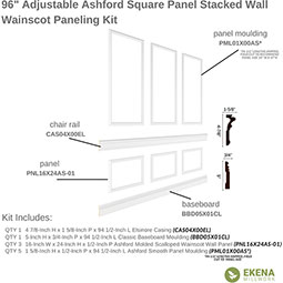 Ekena Millwork - WPKUST - Ashford Square Panel Stacked Wall Wainscot Paneling Kit