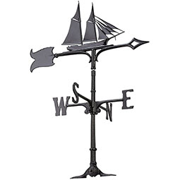 Whitehall Products LLC - WH03053 - 12 1/4"L x 9"H 30" Schooner Traditional Directions Weathervane, Rooftop Black