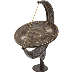 Whitehall Products LLC - WH01271 - 12"L x 8 3/4"W x 15 1/2"H Sun and Moon Large Sundial, French Bronze