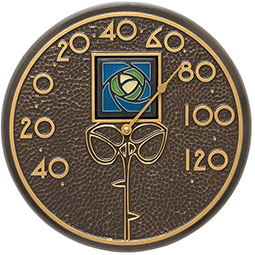 Whitehall Products LLC - WH01851 - 12" Diameter Blue Dard Hunter Rose in French Bronze, Thermometer