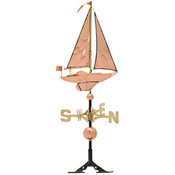 Whitehall Products LLC - WH45027 - 19"L x 4"W x 49"H Copper Sailboat Classic Directions Weathervane, Polished