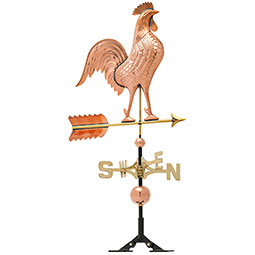 Whitehall Products LLC - WH45033 - 20"L x 3"W x 46"H Copper Rooster Classic Directions Weathervane, Polished