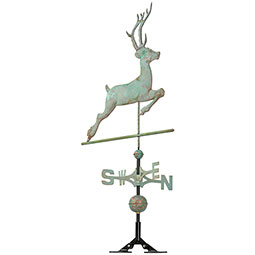 Whitehall Products LLC - WH45020 - 26"L x 2"W x 52"H Copper Deer Classic Directions Weathervane, Verdigris
