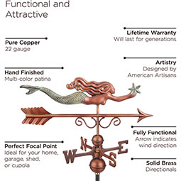 Good Directions - GD1978 - Little Mermaid Pure Copper Weathervane