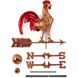Good Directions - GD501RED - Rooster Weathervane  - Pure Copper Hand Finished Multi-Color Patina