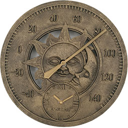 Headwind Consumer Products - HW850-0051 - 12"W x 3"D x 12"H, EZRead Indoor/Outdoor Decorative Sun and Moon Thermometer w/ Clock