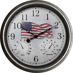 Headwind Consumer Products - HW850-0070 - 16 1/2"W x 2 1/2"D x 16 1/2"H EZRead 3 in 1 Indoor/Outdoor Galvanized Clock w/ Thermometer & Hygrometer, American Flag