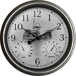 Headwind Consumer Products - HW850-0071 - 16 1/2"W x 2 1/2"D x 16 1/2"H EZRead 3 in 1 Indoor/Outdoor Galvanized Clock w/ Thermometer & Hygrometer, Tractor