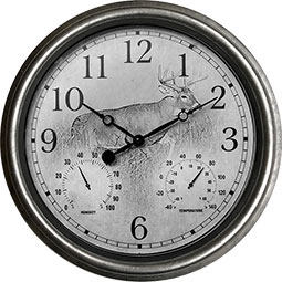 Headwind Consumer Products - HW850-0072 - 16 1/2"W x 2 1/2"D x 16 1/2"H EZRead 3 in 1 Indoor/Outdoor Galvanized Clock w/ Thermometer & Hygrometer, Buck