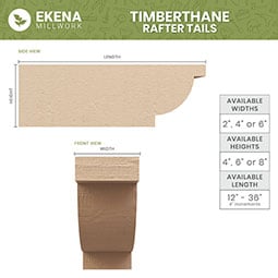Ekena Millwork - RFTURBLK - Timberthane Rough Cedar Faux Wood Block Rafter Tail, Primed Tan