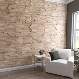 Ekena Millwork - WPW24X12STMEOA - TideCraft Stacked Wood Mosaic Wall Tile, 23 3/4"W x 11 7/8"H x 3/4"P, Oak