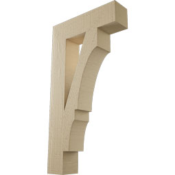 Ekena Millwork - BKTUR035X14X26BOA05RCPR - Timberthane Faux Wood Balboa Style Bracket, Block Ends, 3 1/2"W x 14"D x 26"H, Primed Tan