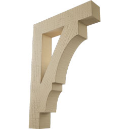 Ekena Millwork - BKTUR035X18X26BOA05RCPR - Timberthane Faux Wood Balboa Style Bracket, Block Ends, 3 1/2"W x 18"D x 26"H, Primed Tan
