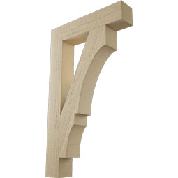 Ekena Millwork - BKTUR035X18X30BOA05RCPR - Timberthane Faux Wood Balboa Style Bracket, Block Ends, 3 1/2"W x 18"D x 30"H, Primed Tan