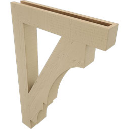 Ekena Millwork - BKTUR035X22X34BOA05RCPR - Timberthane Faux Wood Balboa Style Bracket, Block Ends, 3 1/2"W x 22"D x 34"H, Primed Tan