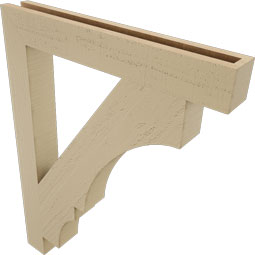 Ekena Millwork - BKTUR035X26X34BOA05RCPR - Timberthane Faux Wood Balboa Style Bracket, Block Ends, 3 1/2"W x 26"D x 34"H, Primed Tan