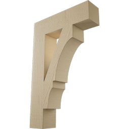Ekena Millwork - BKTUR055X22X34BOA05RCPR - Timberthane Faux Wood Balboa Style Bracket, Block Ends, 5 1/2"W x 22"D x 34"H, Primed Tan