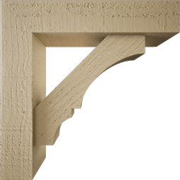 Ekena Millwork - BKTUR0352X14X14BOA05RCPR - Timberthane Faux Wood Balboa Style Bracket w/ Offset Brace, Block Ends, 3 1/2"W x 14"D x 14"H, Primed Tan
