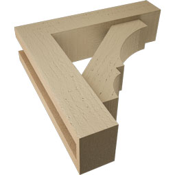 Ekena Millwork - BKTUR0352X14X14BOA05RCPR - Timberthane Faux Wood Balboa Style Bracket w/ Offset Brace, Block Ends, 3 1/2"W x 14"D x 14"H, Primed Tan